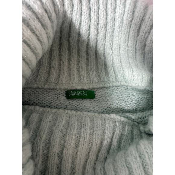 Women Sweater M Light Blue Alpaka Blend Cowl Neck Button Knit Made In Italy Prep - Picture 5 of 5